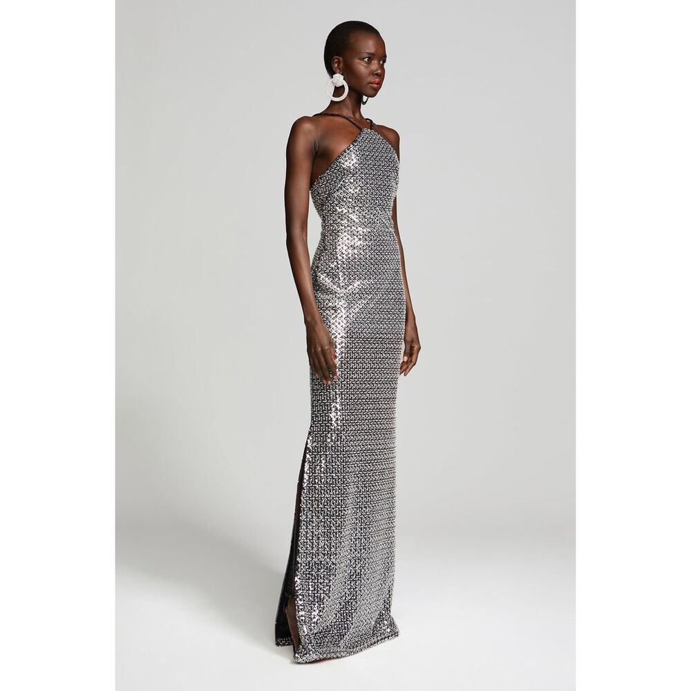 HALSTON YEVA GOWN IN CRYSTAL SEQUIN US8 $695 - Picture 3 of 10
